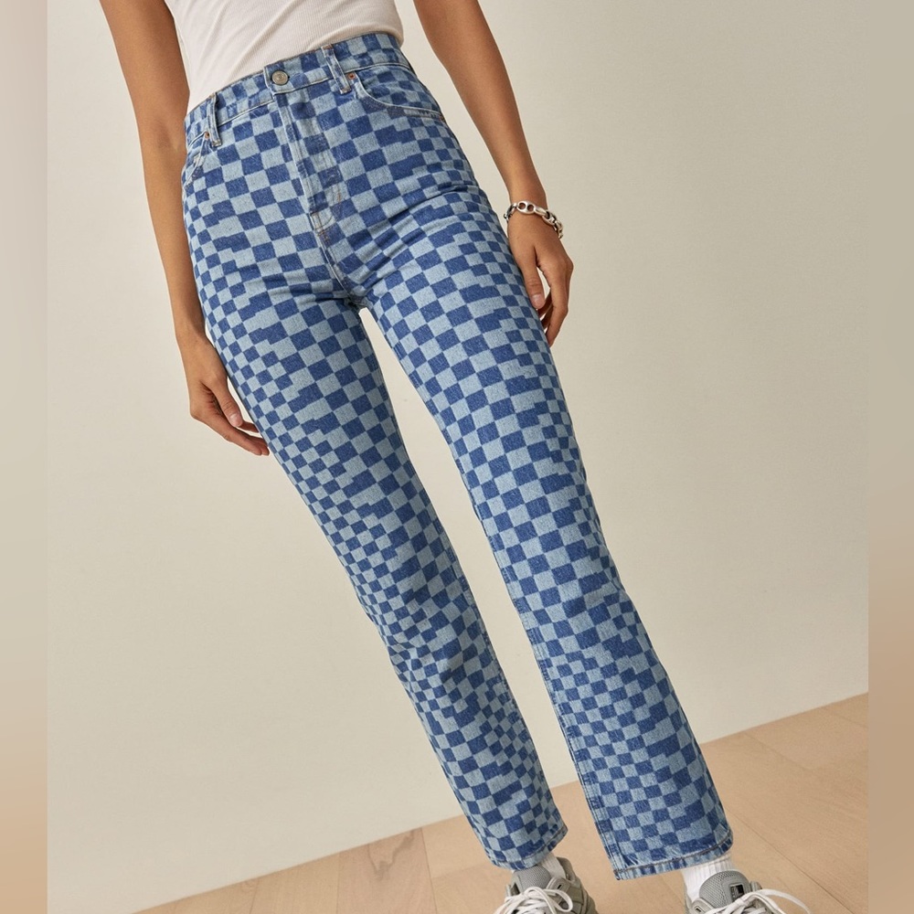 Reformation Jeans High Rise Cynthia Jeans 26 Checkerboard